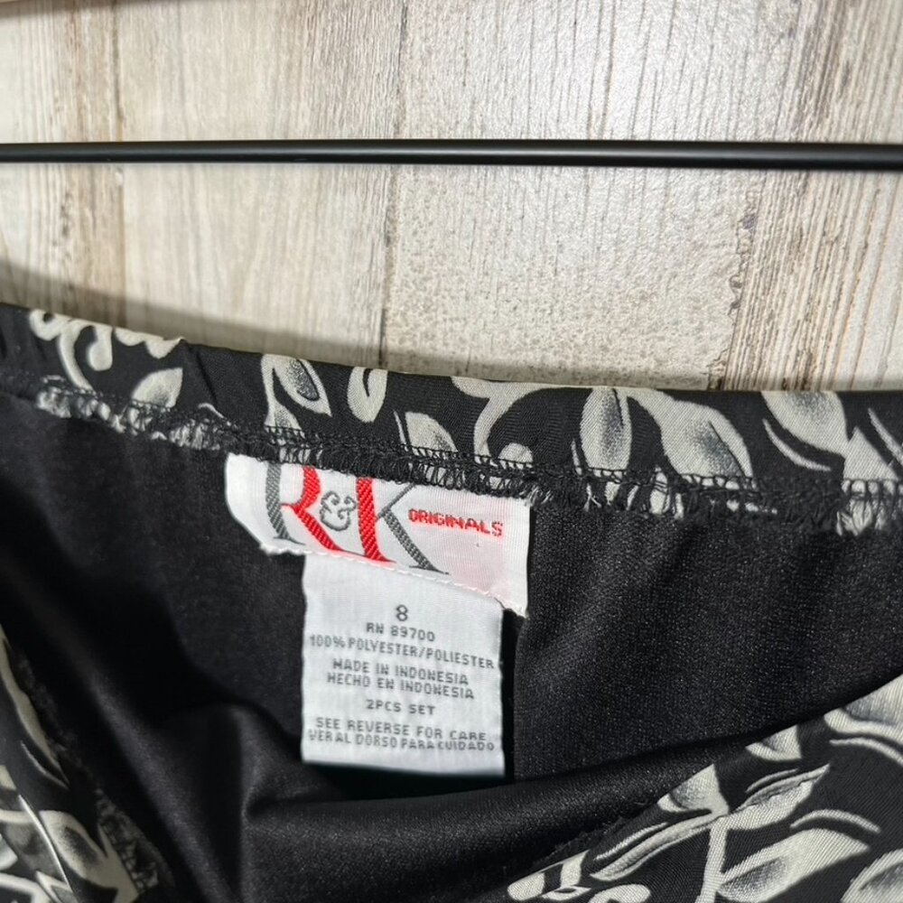 Vintage 90s Floral Black Cream Asymmetrical Midi Skirt Womens Size 8/Medium‎ - Picture 5 of 6
